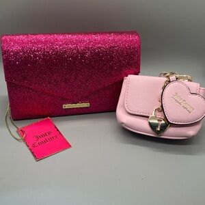 Juicy Couture Fuchsia Glitter Clutch and Blush Mini Bag Set
